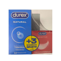 DUREX NATURAL 12 PRESERVATIVOS + 3 SENSITIVO
