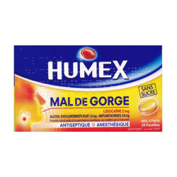 HUMEX DOLOR DE GARGANTA MIEL LIMÓN S/AZÚCAR 24 PASTILLAS