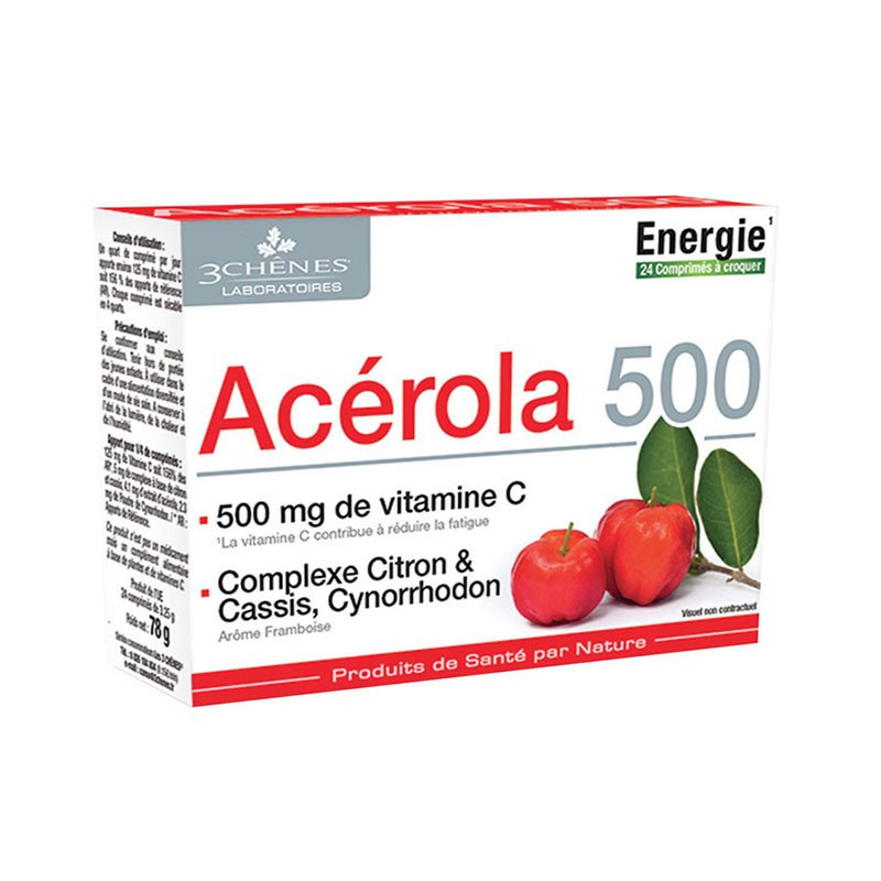 ACEROLA 500 ENERGIA Y VITALIDAD 24 COMPRIMIDOS MASTICABLES
