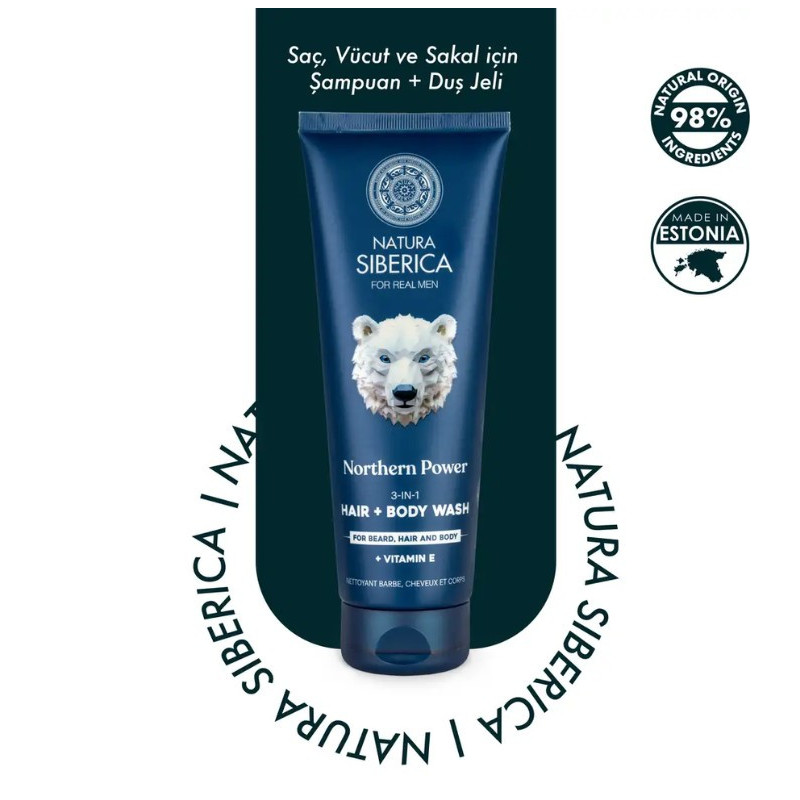NATURA SIBERICA NORTHERN POWER(OSO) 3EN1 BARBA CUERPO Y CABELLO 200ML