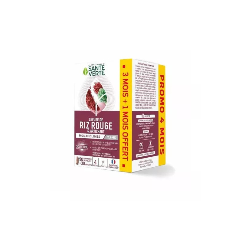 SANTÉ VERTE LEVADURA ARROZ ROJO 90 + 30 COMPRIMIDOS