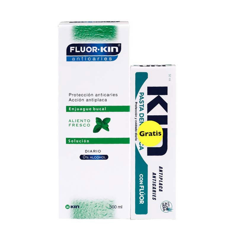 Fluor Kin Anticaries Colutorio Menta 500ml + Dentífrico 50ml de Regalo