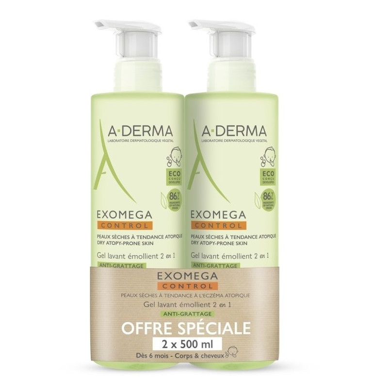 Aderma Exomega Control Gel Limpiador Emoliente 2 en 1 2X500ML