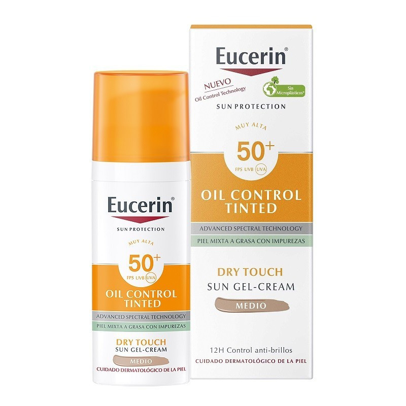 EUCERIN Oil Control SPF50+ con Color Medio Toque Seco Gel-Crema Solar Facial 50m
