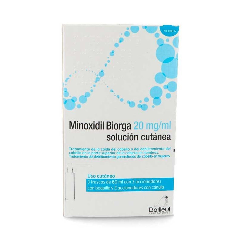 Minoxidil Biorga 20 Mg/Ml Solucion Cutanea , 3 Frascos De 60 Ml.