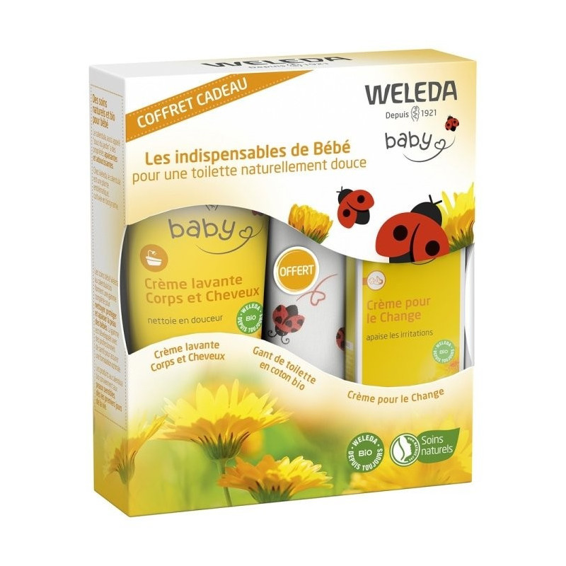WELEDA Set de regalo Essential Baby: Crema limpiadora + toallita + Crema de pañ