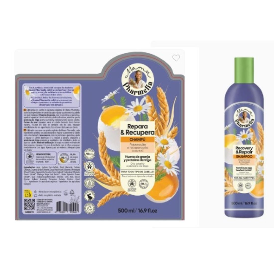 MAMA PHARMELIA REPARA&RECUPERA CHAMPU HUEVO DE GRANJA Y TRIGO 500ML