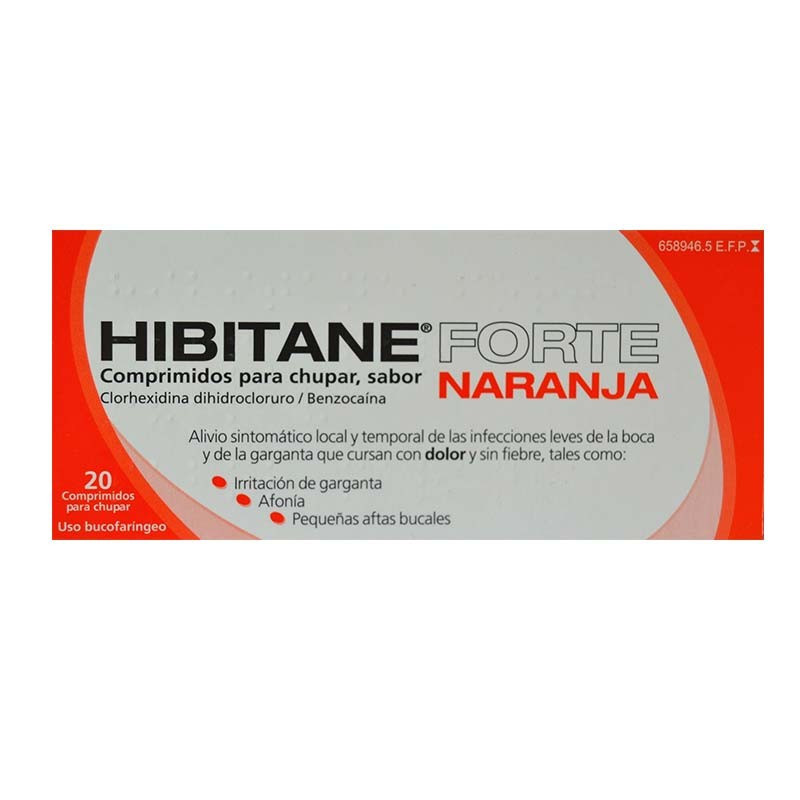 Hibitane Forte Naranja  Alivio infecciones leves de la boca 20 comprimidos