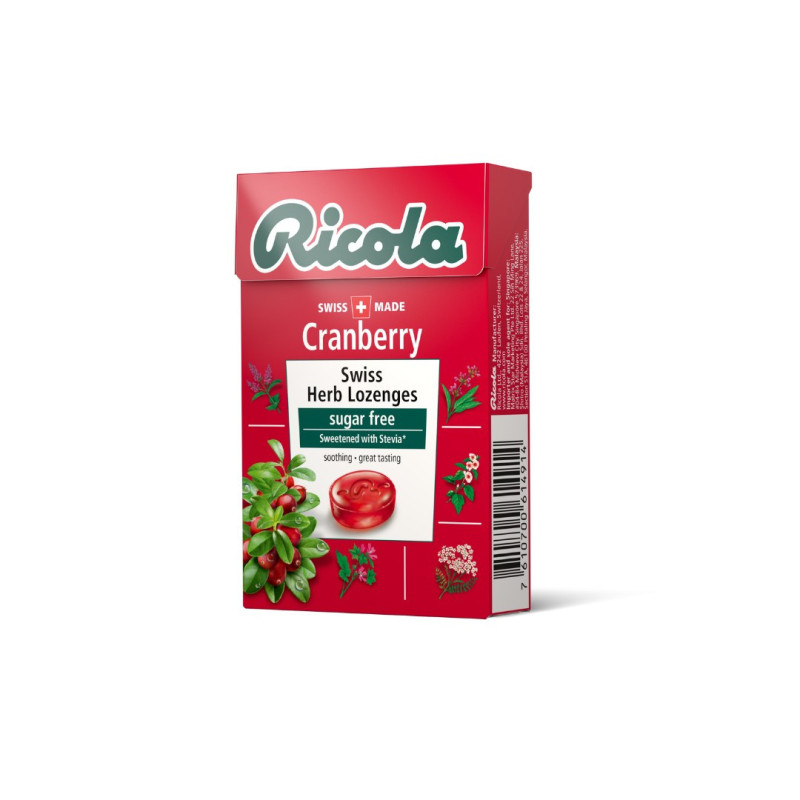 Ricola Cranberry Sugarfree Hierbas Gotas 45g Caja Sin Azúcar