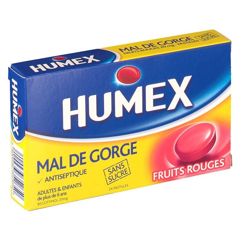 Humex Dolor de Garganta 24 pastillas sabor frutos rojos sin azúcar