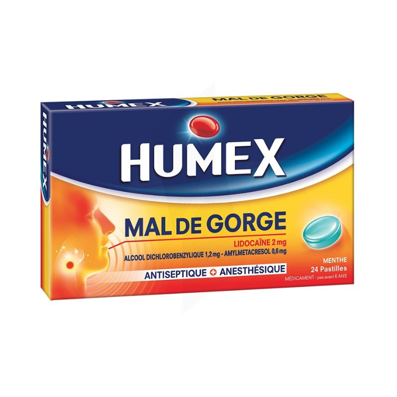 HUMEX DOLOR DE GARGANTA LIDOCAINA SABOR MENTA 24 PASTILLAS